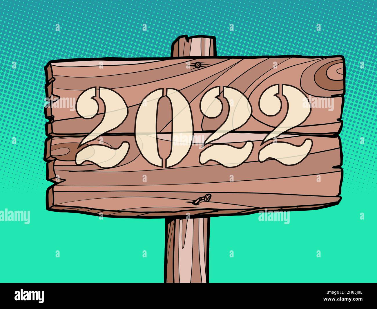 2022 Neujahr Inschrift Zahlen, Holztafel Retro-Jahrgang Stock Vektor