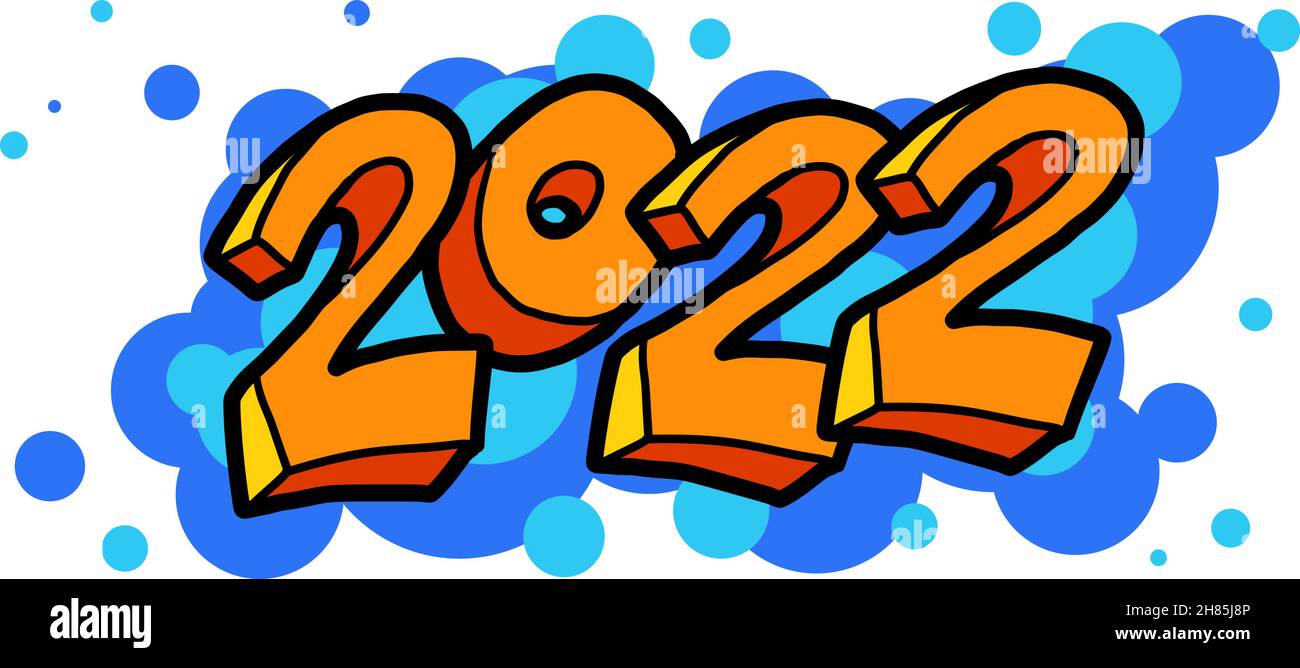 2022 neue Jahr Inschrift Zahlen, helle Comic-Briefe Stock Vektor