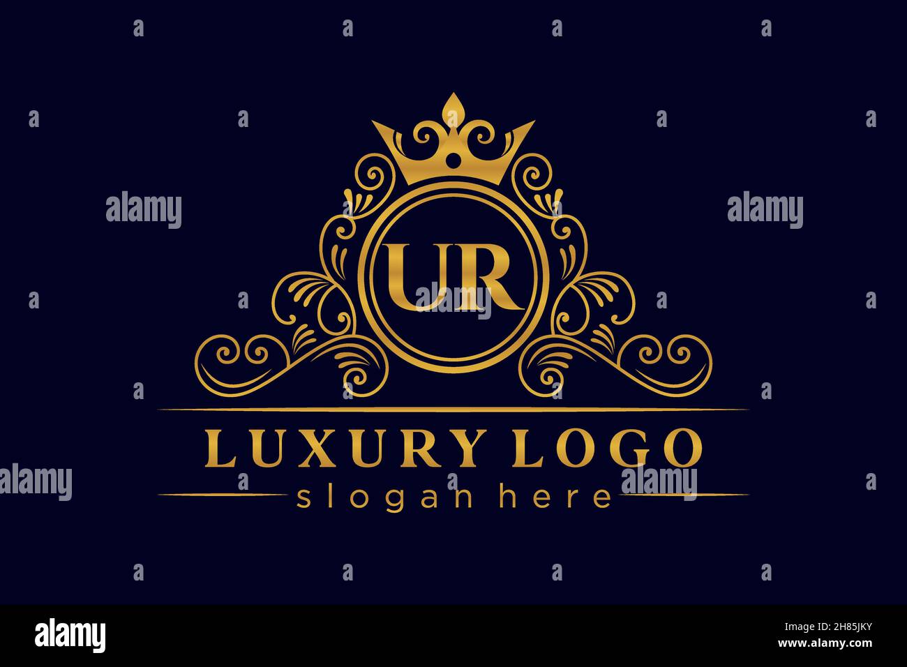 UR Initial Letter Gold kalligraphisch feminin floral handgezeichnetes heraldisches Monogramm antiker Vintage-Stil Luxus-Logo-Design Premium Stock Vektor