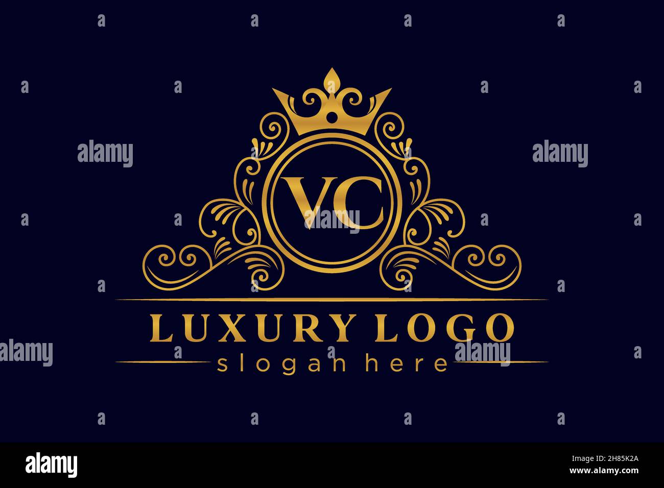 VC Initial Letter Gold kalligraphisch feminin floral handgezeichnete heraldische Monogramm antiken Vintage-Stil Luxus-Logo-Design Premium Stock Vektor