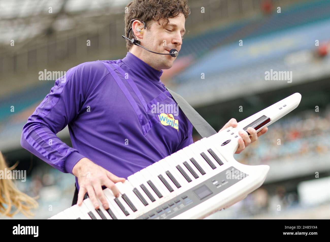 Die Wiggles treten vor dem ersten Spiel der internationalen Freundschaftsserie zwischen den australischen Matildas und der United States of America Women's National Team am 27. November 2021 im Stadium Australia in Sydney, Australien, auf. Stockfoto