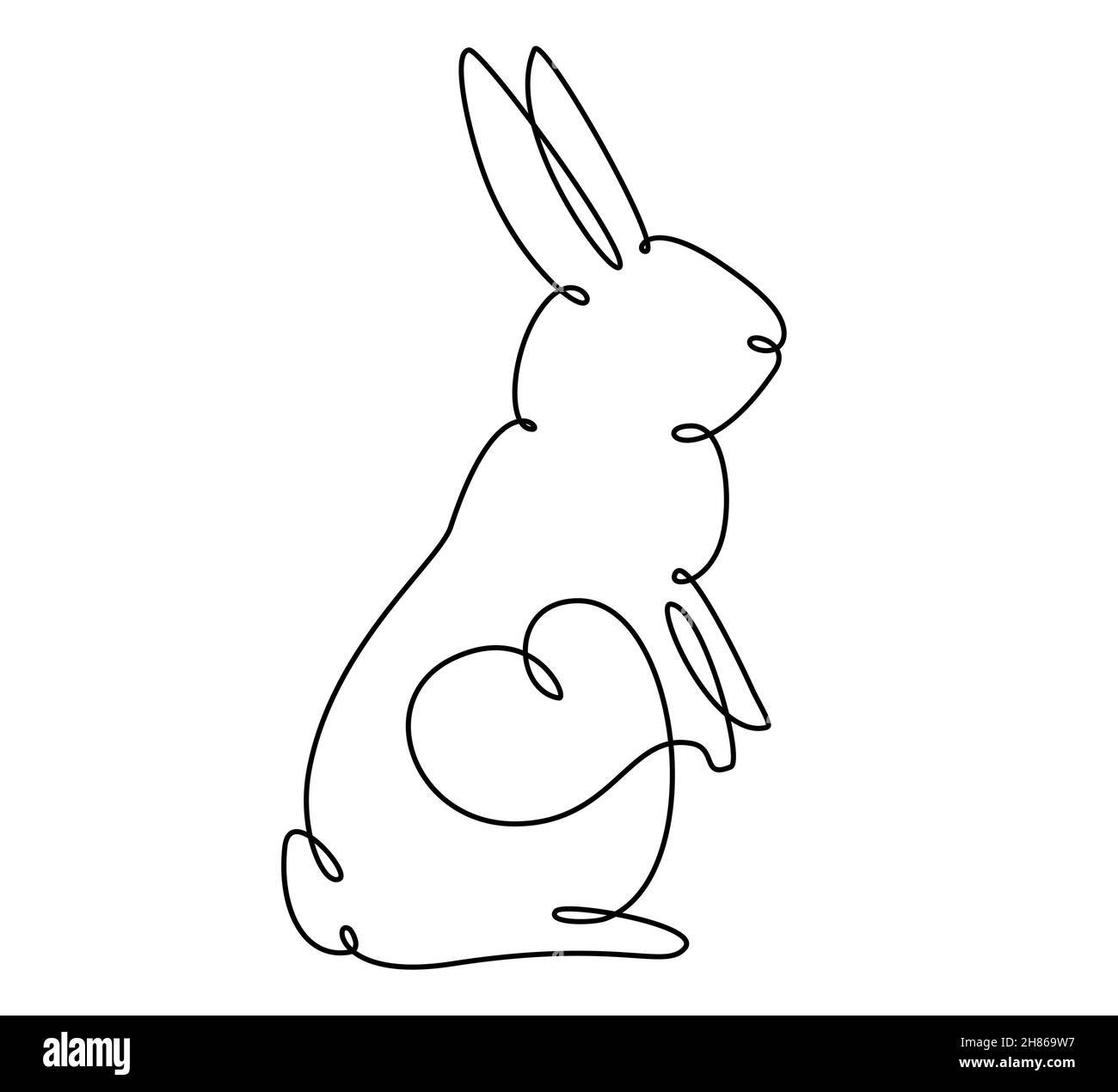 Osterhase mit Herz kontinuierliche eine Linie Zeichnung. Kaninchen einfaches Bild. Minimalistische Vektorgrafik. Stock Vektor