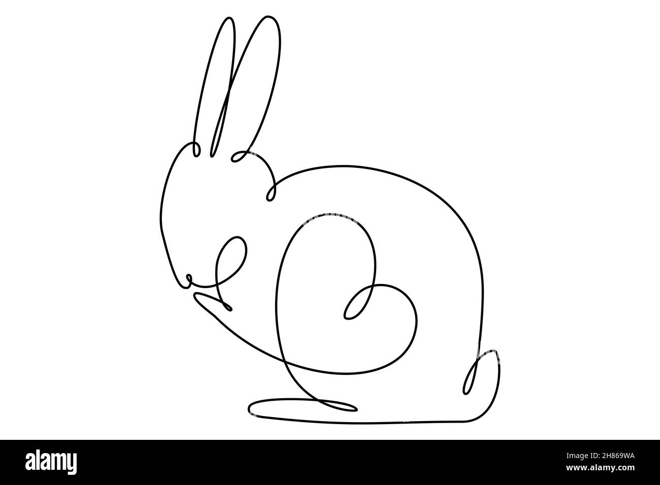 Osterhase mit Herz kontinuierliche eine Linie Zeichnung. Kaninchen einfaches Bild. Minimalistische Vektorgrafik. Stock Vektor