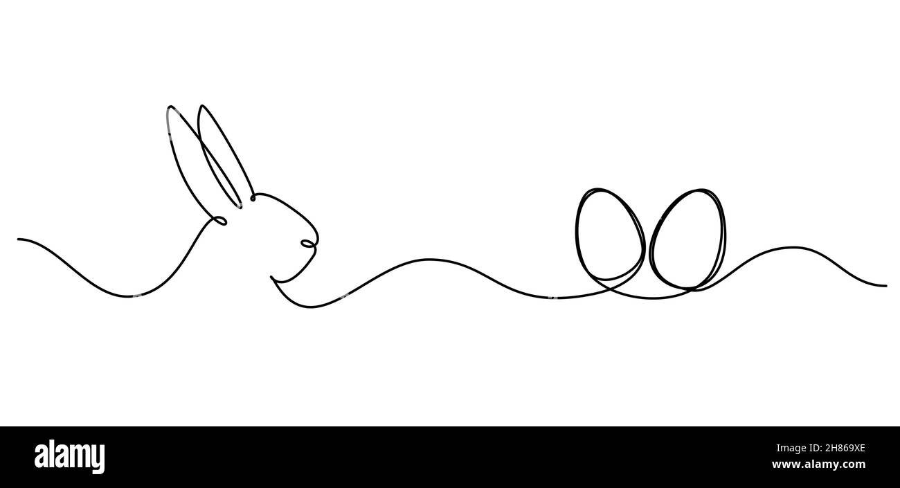 Osterhase kontinuierliche eine Linie Zeichnung. Kaninchen mit Eiern einfaches Bild. Minimalistische Vektorgrafik. Stock Vektor