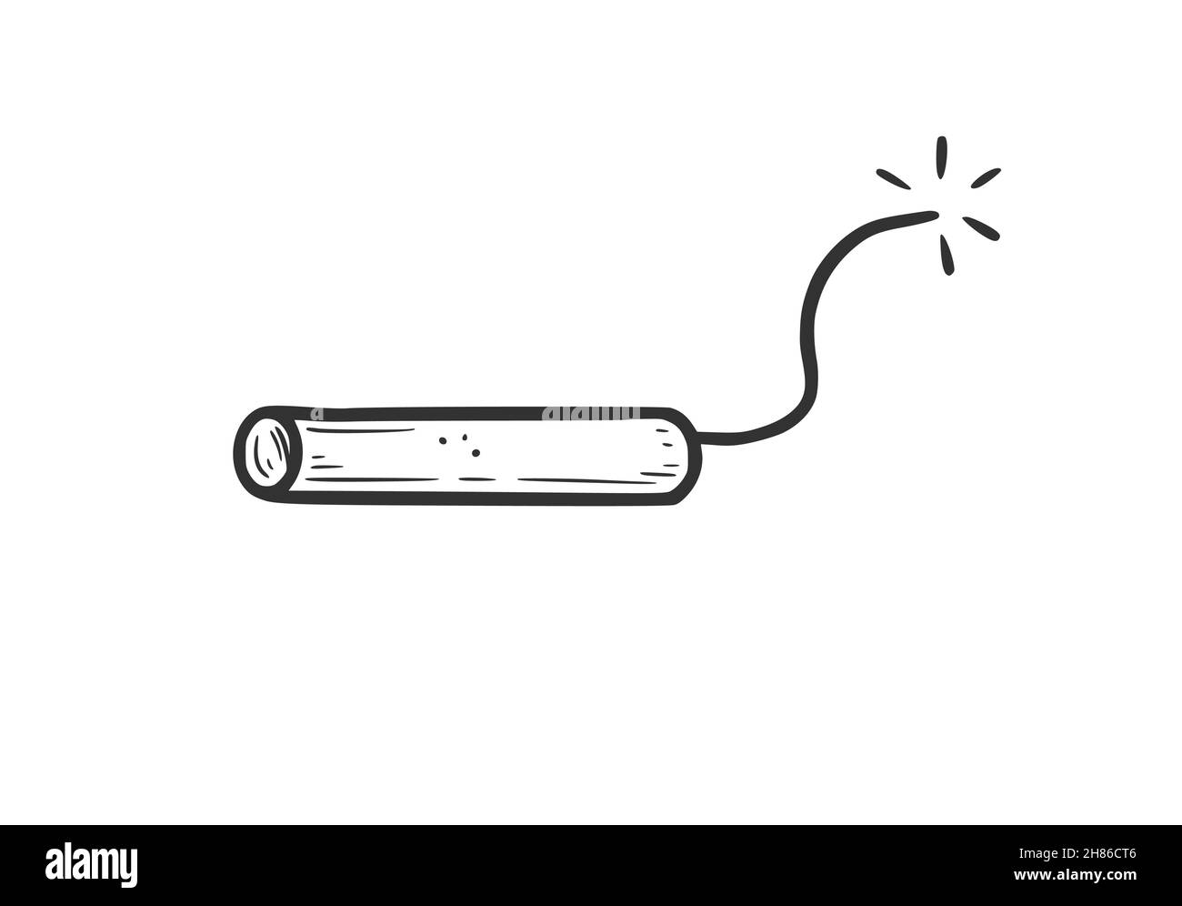 Handgezeichneter Dynamit mit Feuerelement. Comic-Doodle-Skizze. Dynamit für Explosionskonzept Icon. Vektorgrafik. Stock Vektor