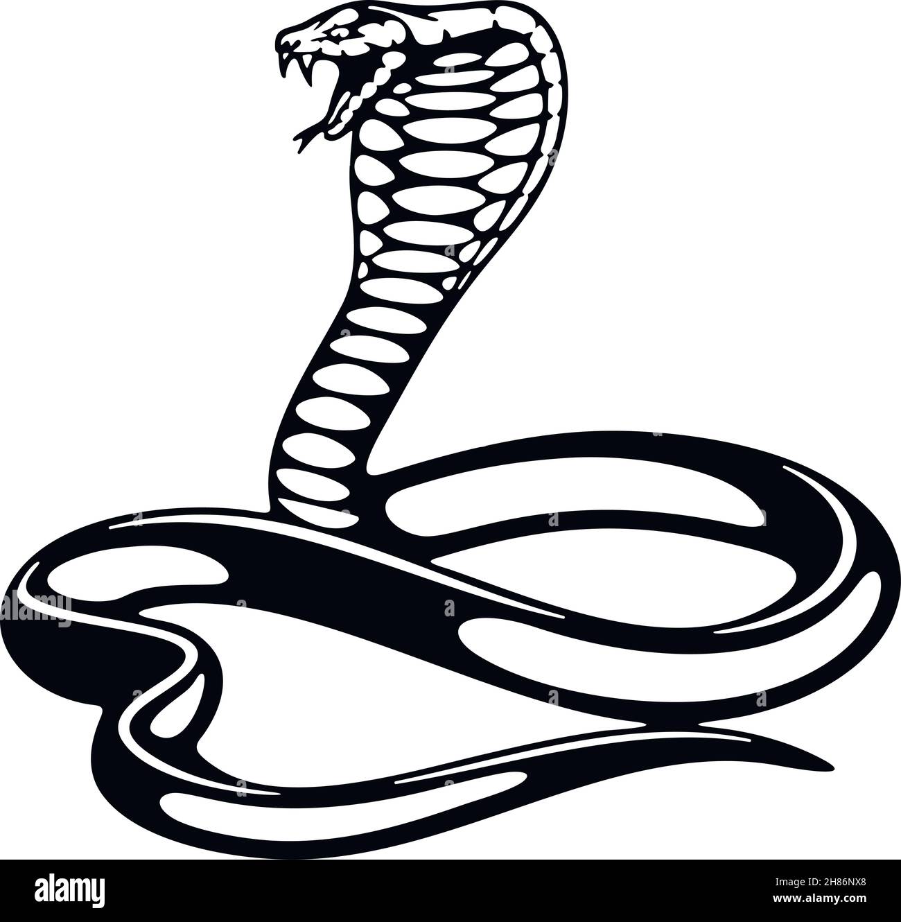 King Cobra, Snake - Reptilien der Wildnis. Schablone für Wildtiere. Haustier und tropisches Tier. Vektorschablone. Stock Vektor