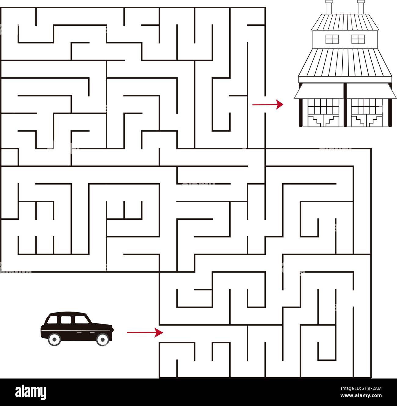 Labyrinth-Spiel für Kinder. Finden Sie den richtigen Weg nach Hause. Educational ein mathematisches Logik-Spiel. Stock Vektor