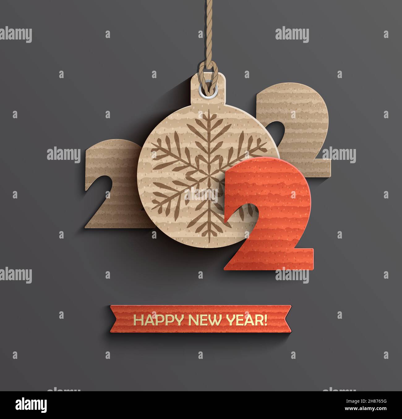 Modernes Happy New Year 2022 Papierdesign. Stock Vektor