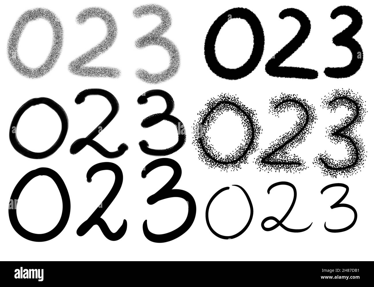 Strichkunstnummern für das neue Jahr 2022 2023 für Postkarten und Verpackungen sowie Karten und Zeitschriften Stockfoto