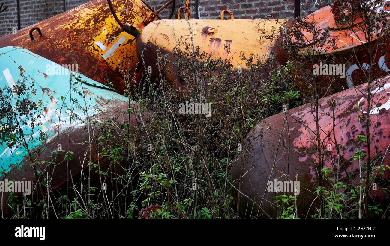 Ausgenutzte Bojen, Saint-Valery-sur-Somme, Somme, Hauts-de-France, Picardie, Nordwestfrankreich Stockfoto