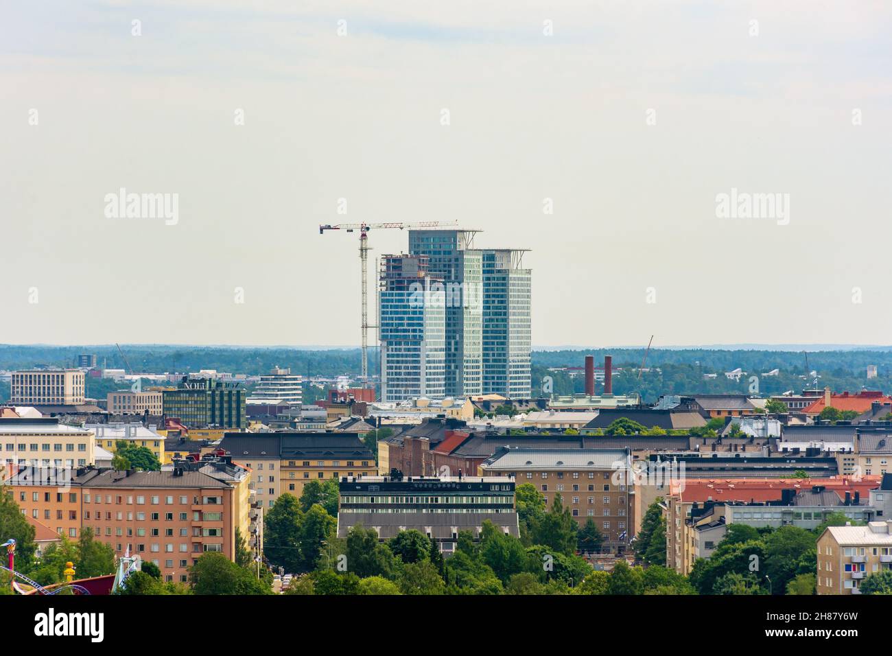 Kalasatama High Apartment Buildings vom Turm des Olympiastadions in Helsinki aus gesehen Stockfoto