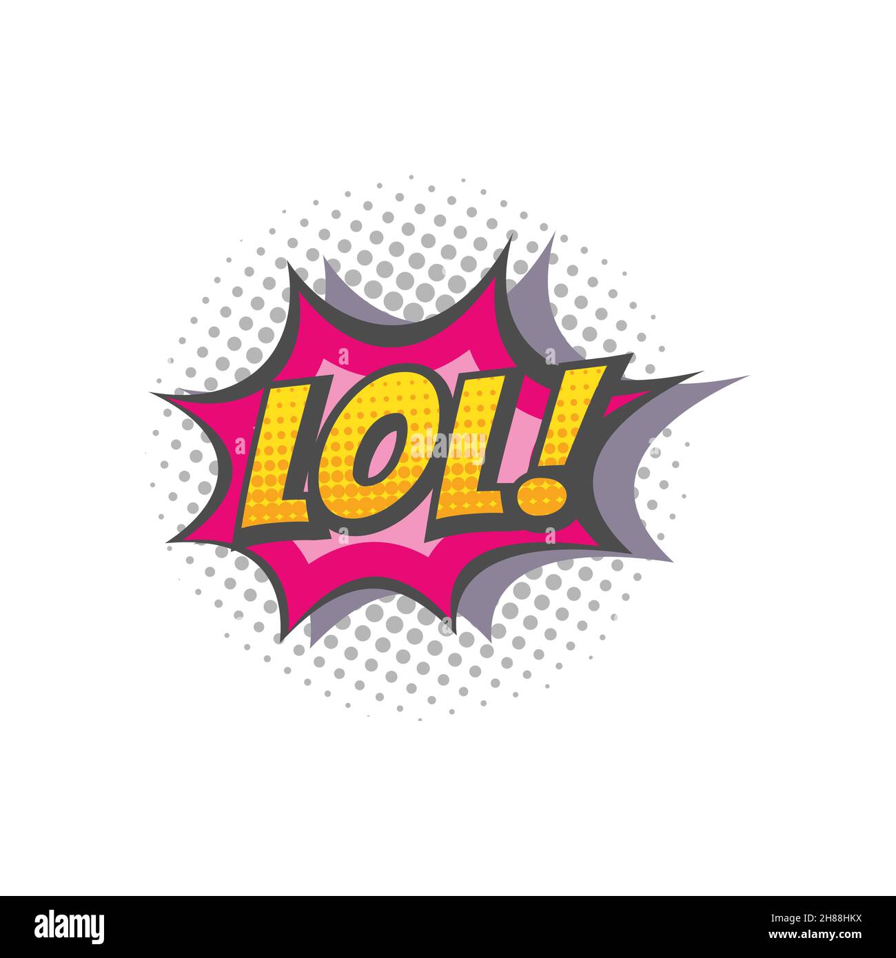 Lol-Sternexplosion mit Halbton. Comic-Cartoon-Schriftzug, Pop-Art-Stil. Stock Vektor