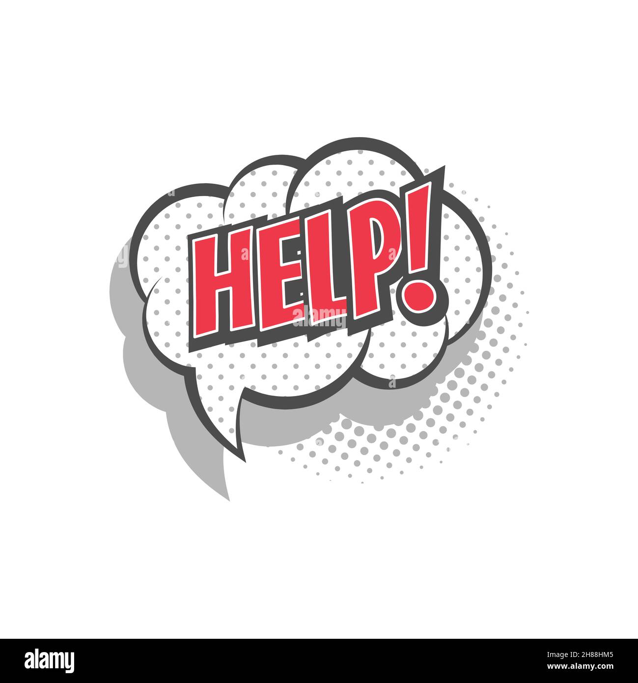 Hilfe Sprechblase Comic Cartoon. Pop Art Vektor-Illustration im Retro-Stil. Stock Vektor