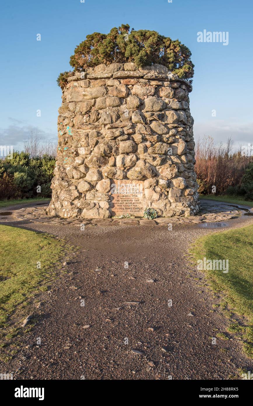 Gedenkstätte im National Trust for Scotland Culloden Battlefields and Visitor Center, wo die Schlacht von Culloden 1746 stattfand Stockfoto