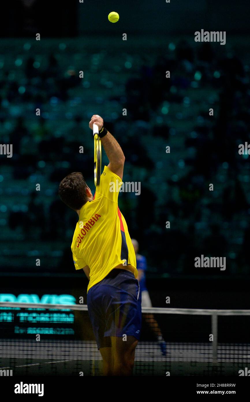 Tennis-Davis Cup Gruppe E Qualifikation für ViertelfinalenItalia gegen Colobia Pala Alpitour, Turin, Italien 27. November 2021 Kolumbiens Nicolas Mejia (Foto: Tonello Abozzi/Pacific Press) Stockfoto