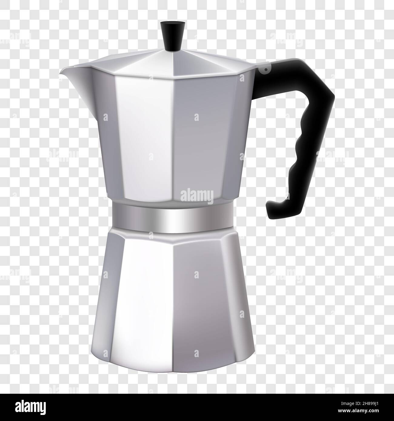Italienische metallische Kaffeemaschine, isoliert auf Weiß. Mokka-Kaffeekannen  für die Zubereitung von Espresso-Kaffee. Geyser-Kaffeemaschine,  Retro-Espressomaschine, Symbol Stockfotografie - Alamy
