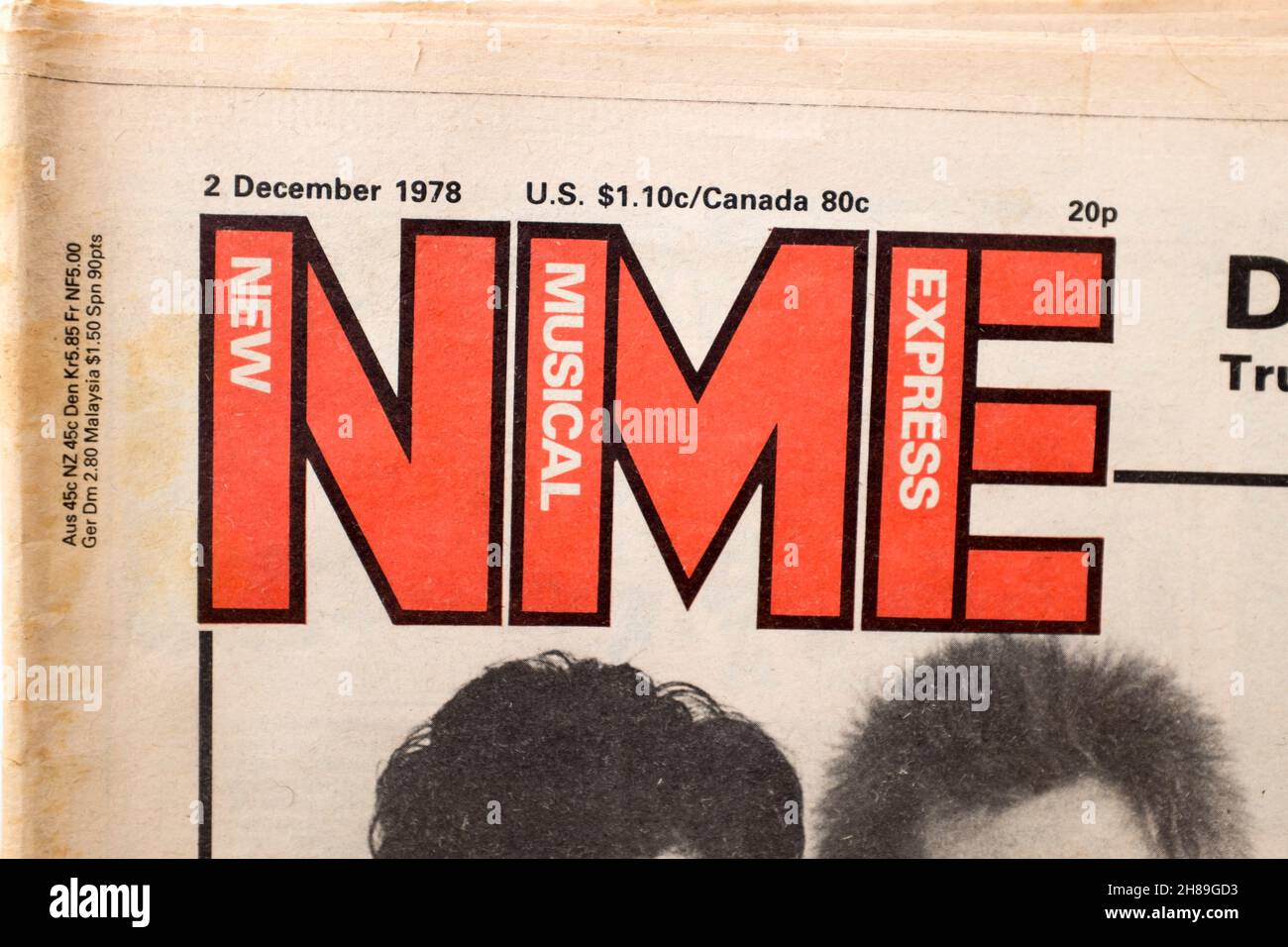 Impressum der Ausgabe 1978 NME - New Musical Express Stockfoto