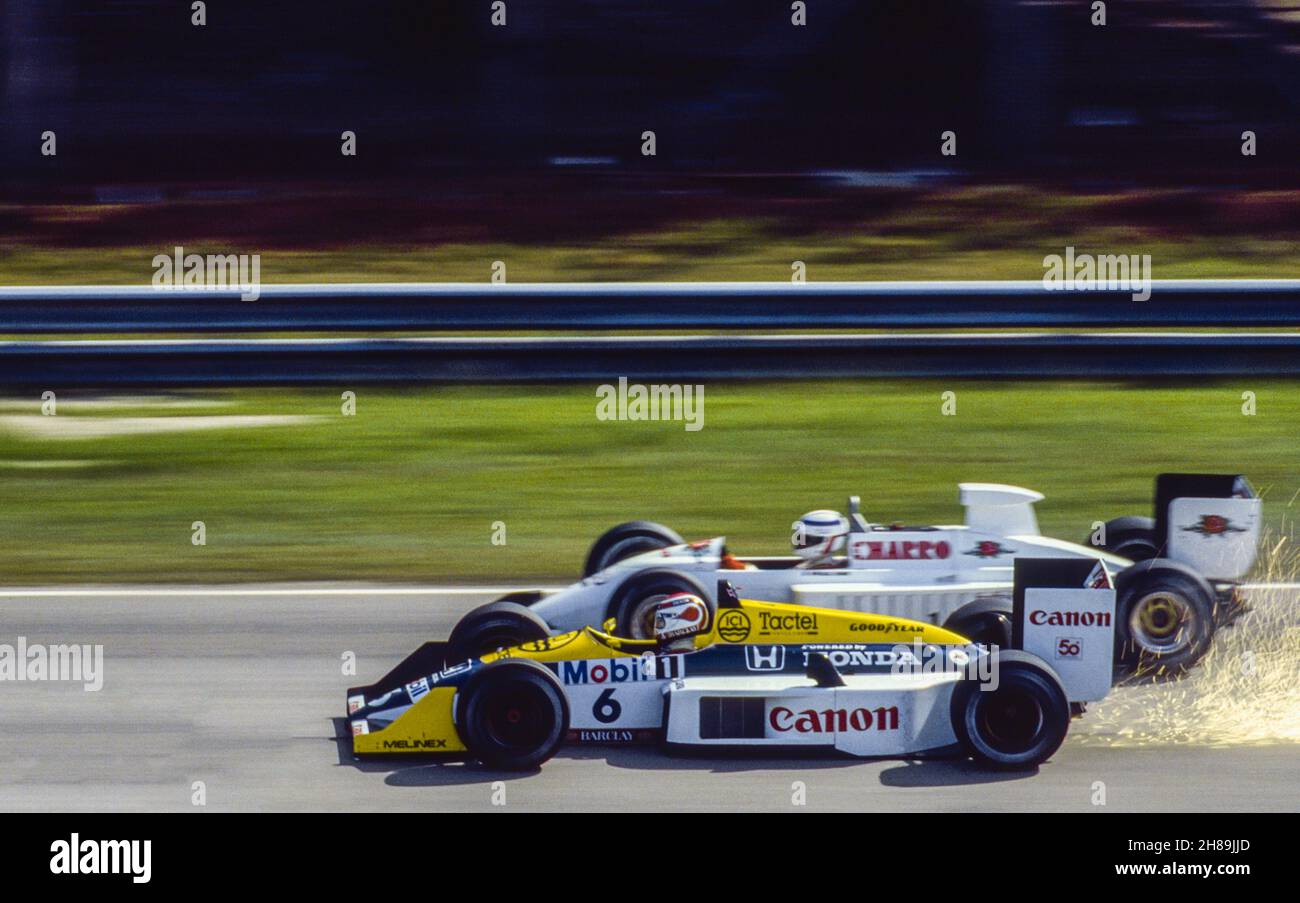 06 Piquet Nelson (BRA), Canon Williams Honda Team, Williams-Honda FW11B überholen 14 Fabre Pascal (Fra), Team El Charro AGS, AGS-Ford JH22, Aktion während des Großen Preises von Brasilien, 1st Runde der FIA Formel-1-Meisterschaft 1987, auf dem Rennstrecke von Jacarepagua, vom 09. Bis 12. April, 1987 in Rio de Janeiro, Brasilien - Foto: Dppi F1/DPPI/LiveMedia Stockfoto