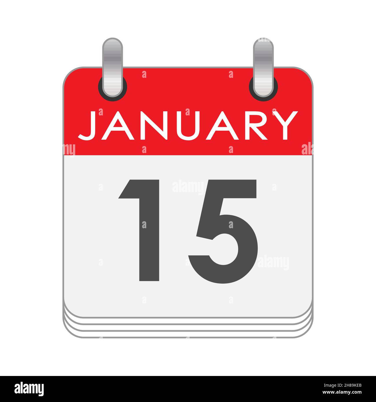 Januar 15. Ein Blatt des Flipkalenders mit dem Datum des 15. Januar. Flacher Style. Stock Vektor