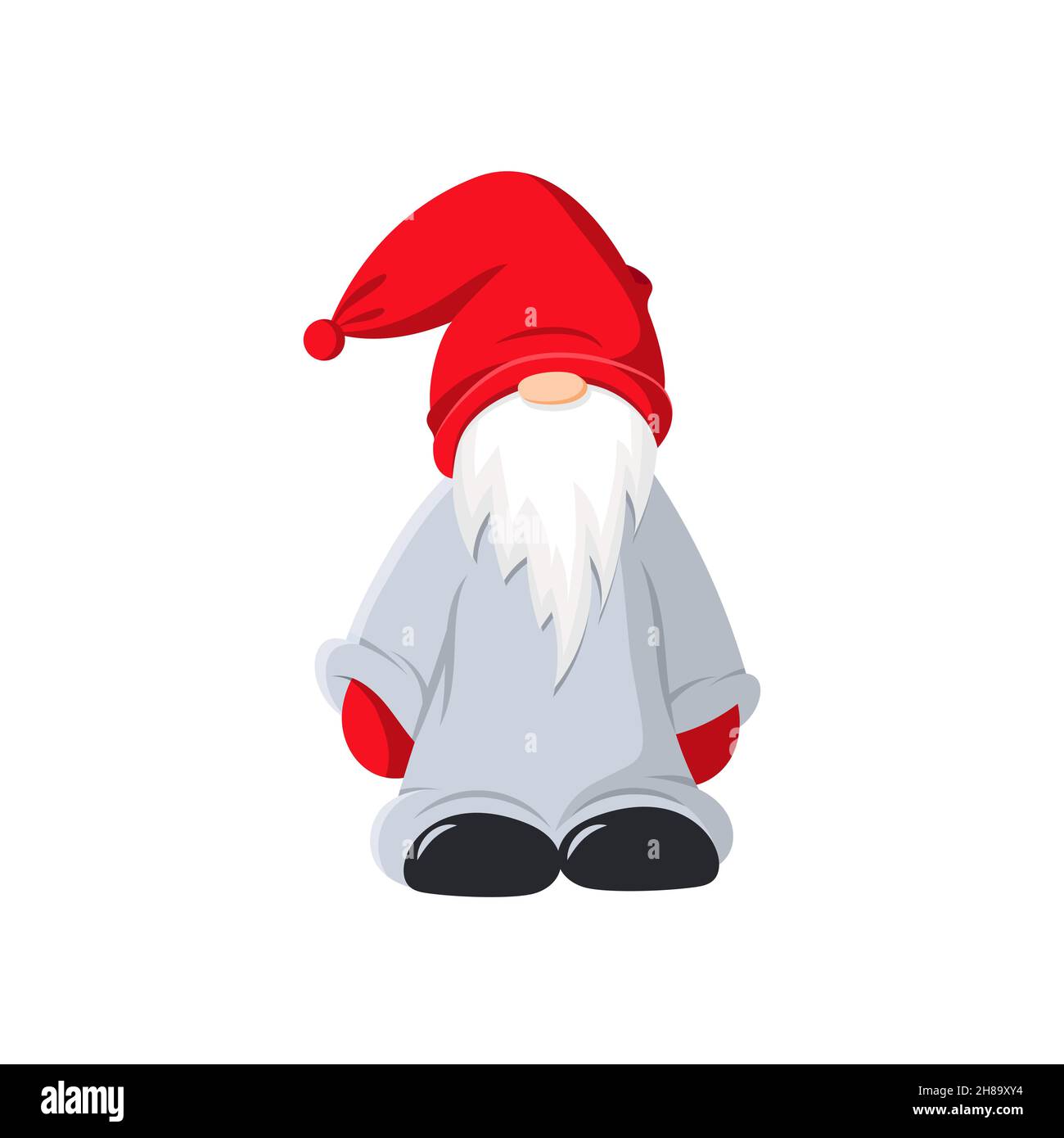 Ein süßer bärtiger Zwerg in einem roten Hut. Vektor-isoliertes Clipart. Stock Vektor