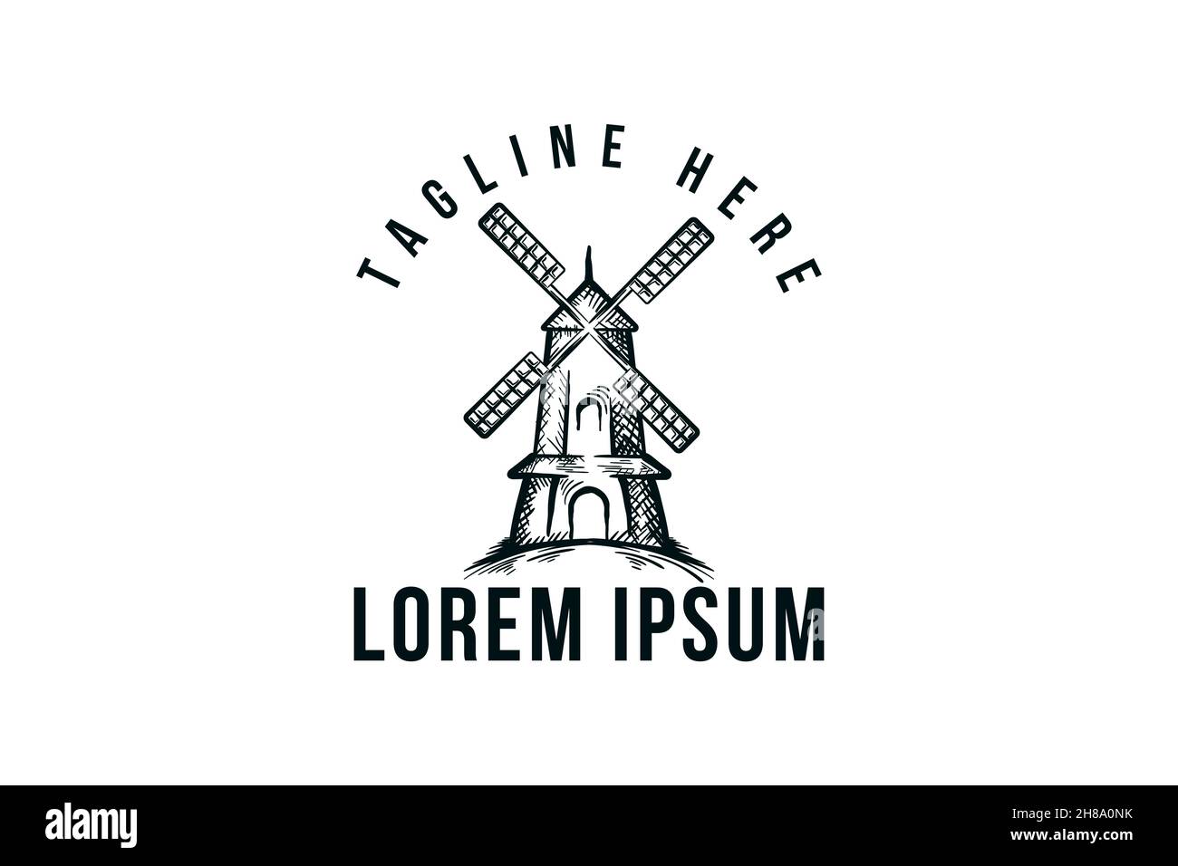 Hand gezeichnet Wind Mill, vintage Logo Design Stock Vektor
