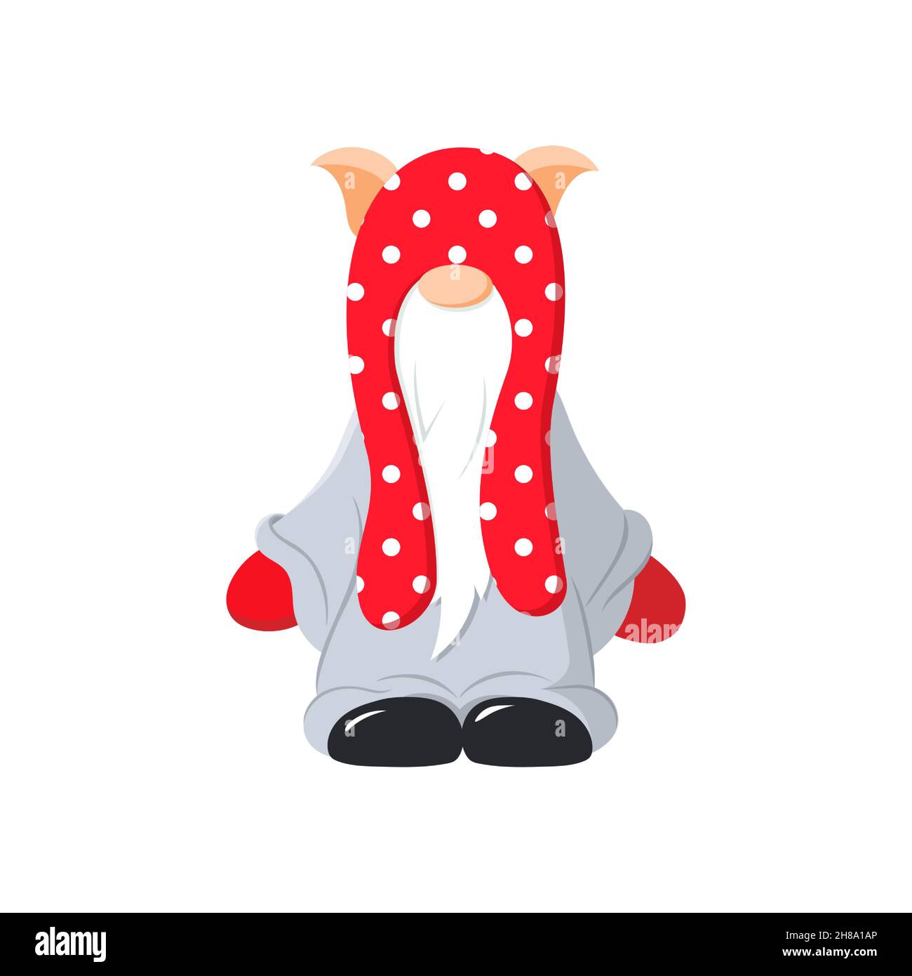 Ein süßer bärtiger Zwerg in einem roten Hut. Vektor-isoliertes Clipart. Stock Vektor