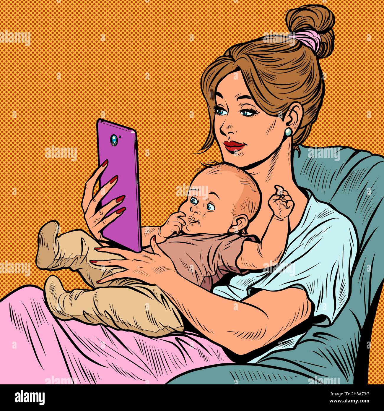 Mutter und Kind, Hausaufgaben und Mutterschaft. Liebe und Fürsorge Stock Vektor