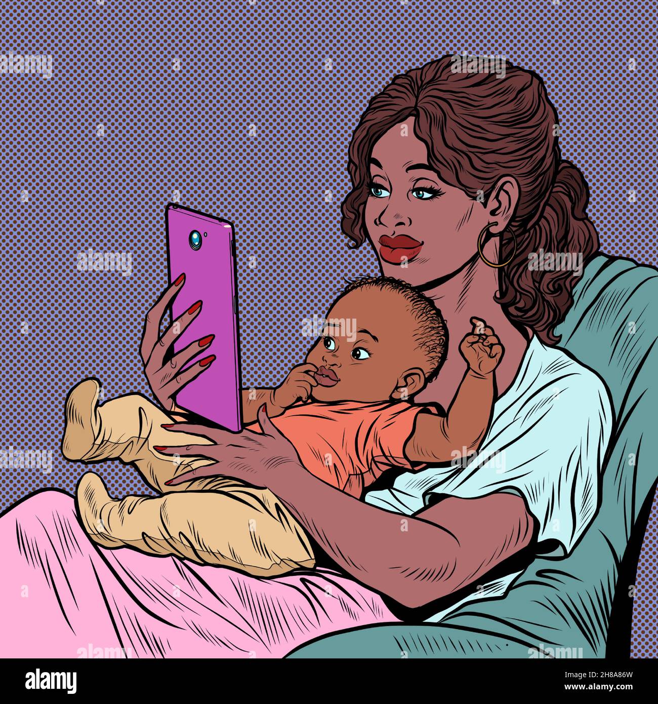 afrikanische Mutter und Kind, Hausaufgaben und Mutterschaft. Liebe und Fürsorge Stock Vektor