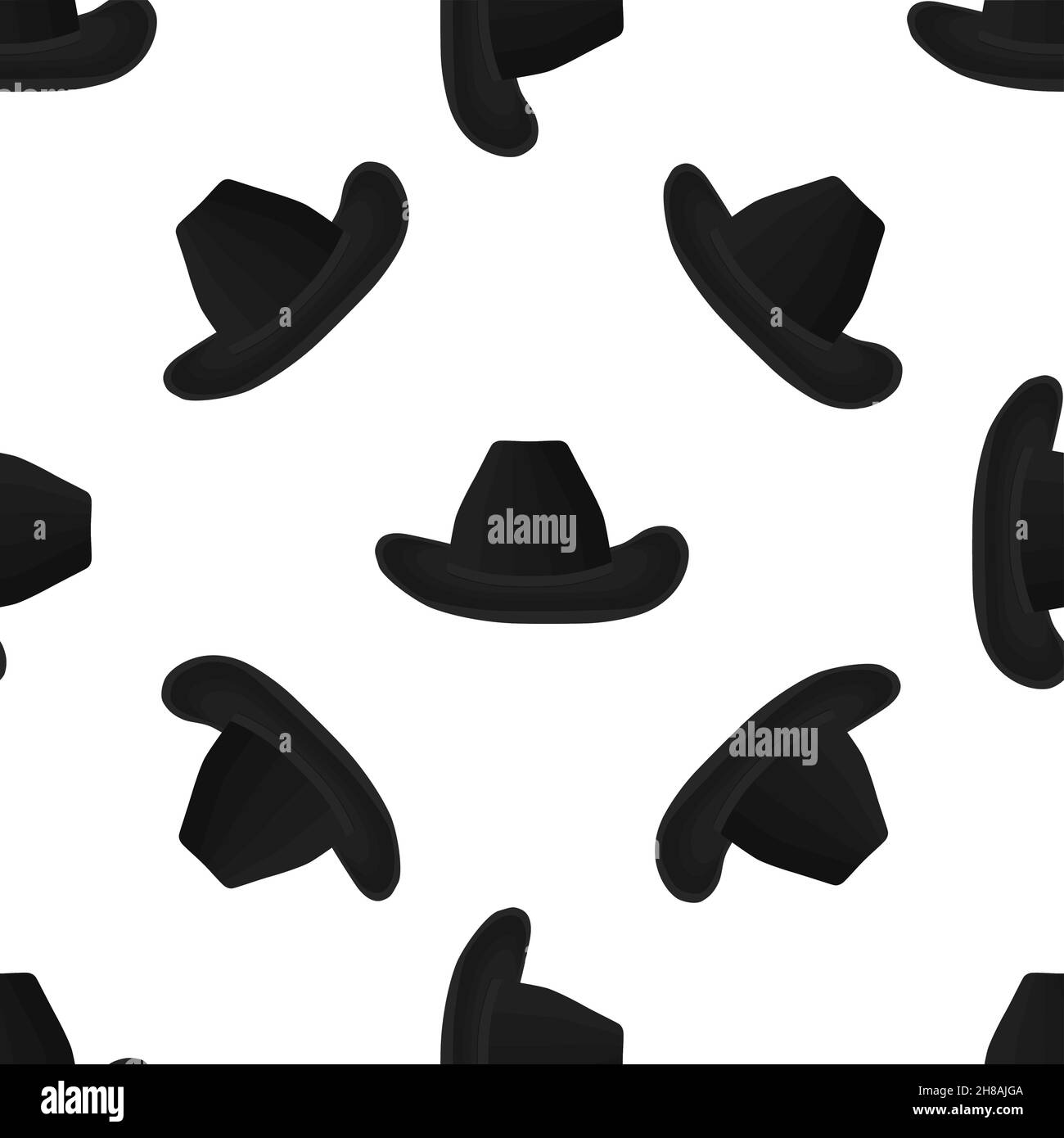 Abbildung auf Thema farbige Muster Hüte Cowboy, schöne Mützen in weißem Hintergrund. Mützen-Muster, bestehend aus Sammlung Hüte Cowboy zum Tragen. Stock Vektor