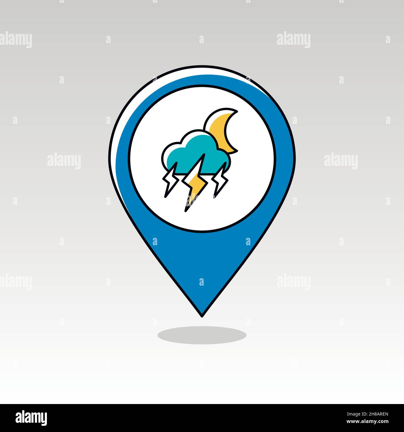 Mond Storm Cloud Blitz Übersicht pin Symbol Karte. Kartenzeiger. Karte Markierungen. Schlaf Nacht träume Symbol. Meteorologie. Wetter. Vector Illustration eps 10. Stock Vektor