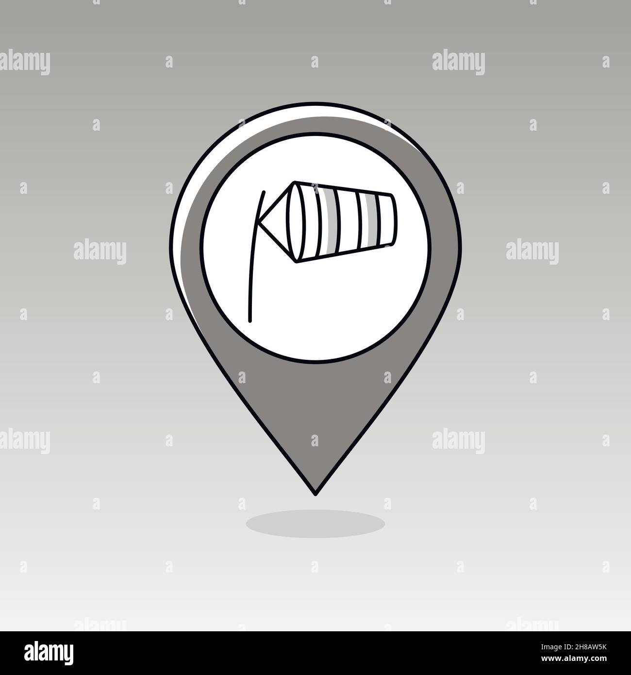 Windsäcke/Windspiele durch Wind am Flughafen Landebahn pin Symbol Karte aufgeblasen. Kartenzeiger. Karte Markierungen. Meteorologie. Wetter. Vector Illustration eps 10. Stock Vektor