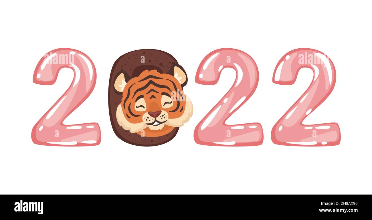 2022 Neujahrsbanner mit Figuren und Tiger Stock Vektor