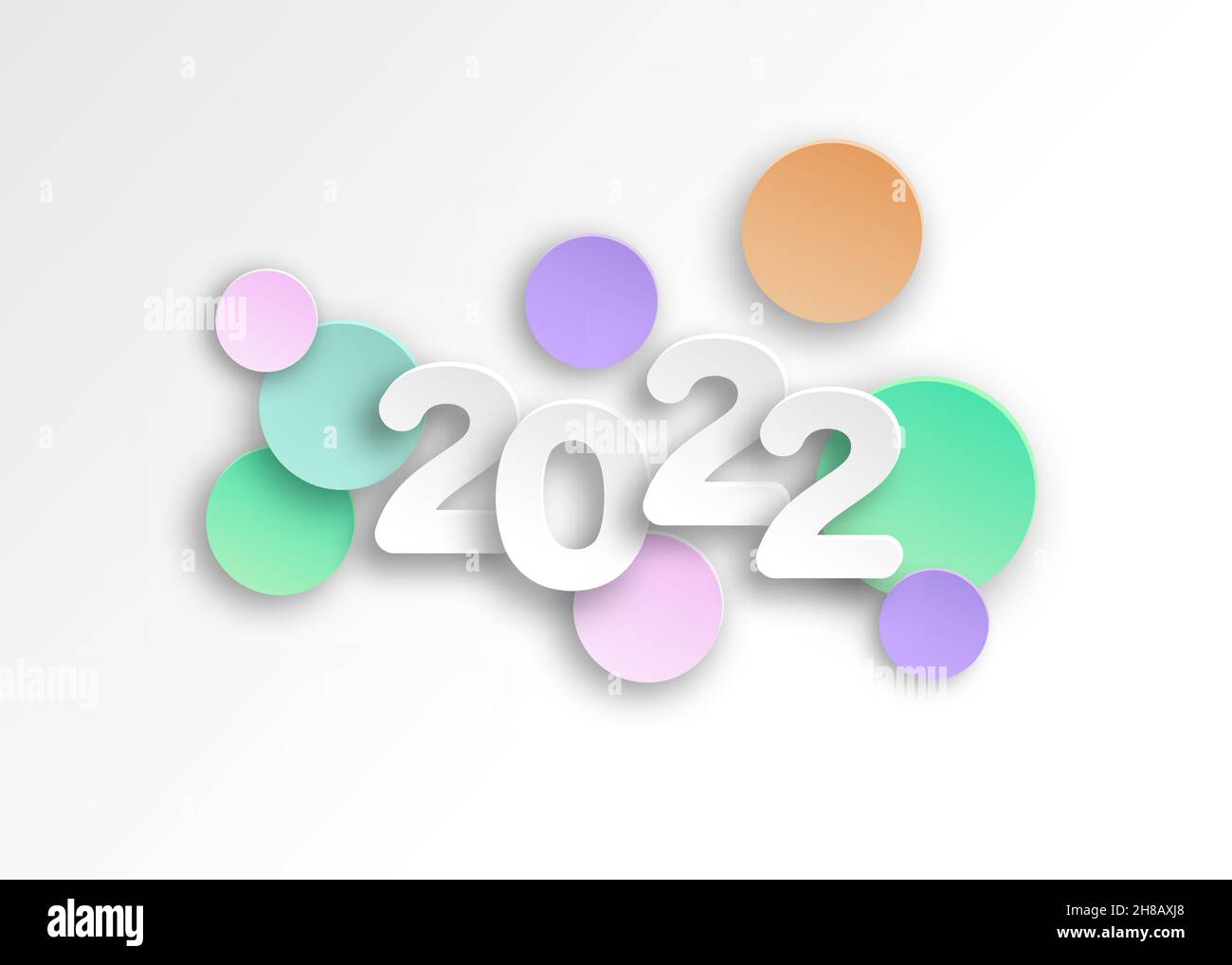 Neues Jahr 2022 Papier schneiden Zahlen in zarten Farben. Dekorative Grußkarte 2022 Frohes neues Jahr. Farbenfrohes Weihnachtsbanner, Vektorgrafik Stock Vektor