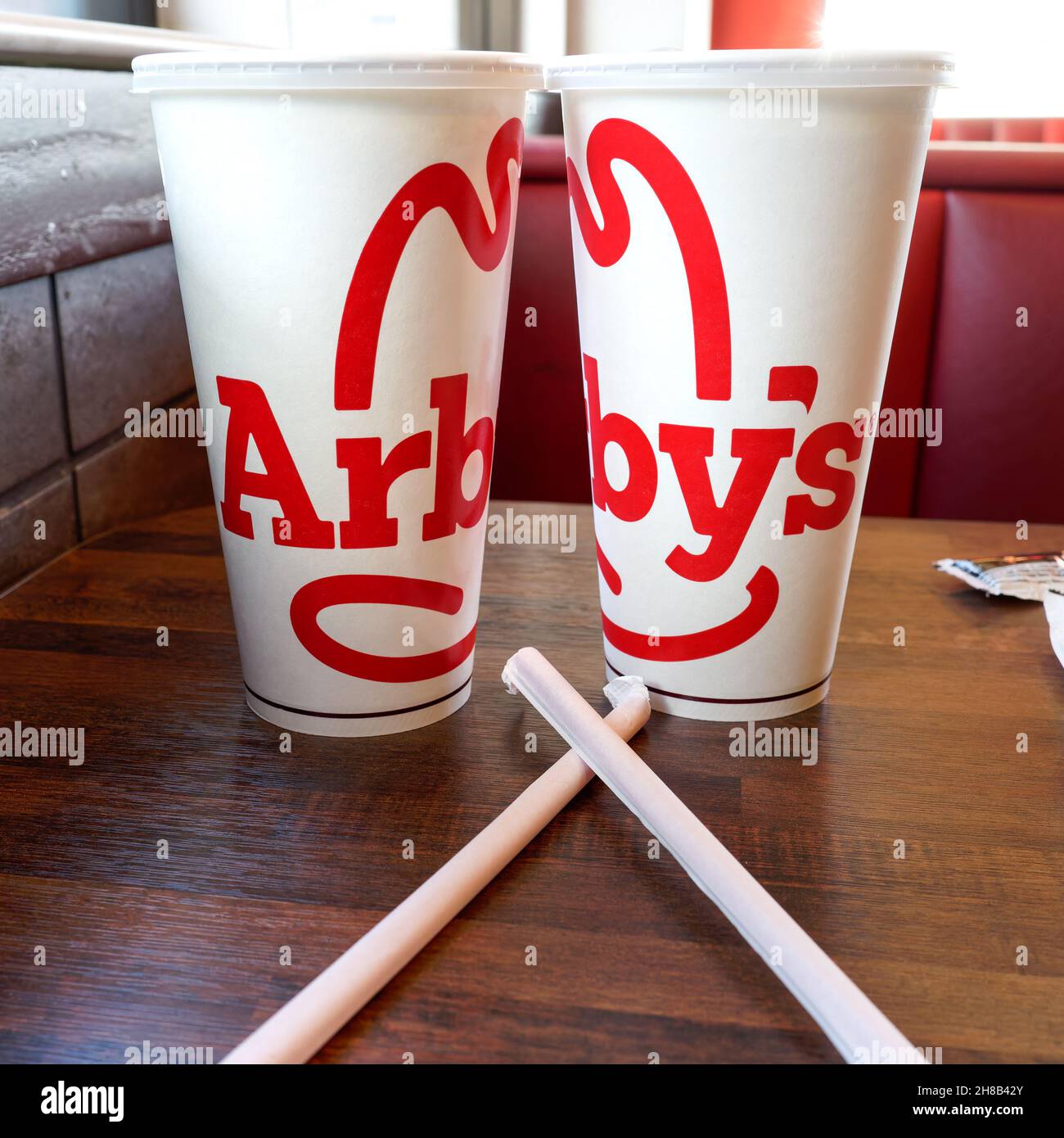 Carlisle, PA – 27. Oktober 2021: Arby's ist ein amerikanisches Fast-Food-Restaurant. Stockfoto