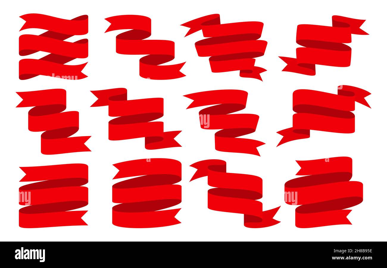 Band rot Urlaub Verkauf Partei fließende Wohnung gesetzt. Vintage Verkauf Bannerform. Festliches Website-Design-Element. Nachrichten Postkarte Rabatt weihnachtsdekor. Heller Wappentisch isoliert auf weißem Hintergrund Stock Vektor