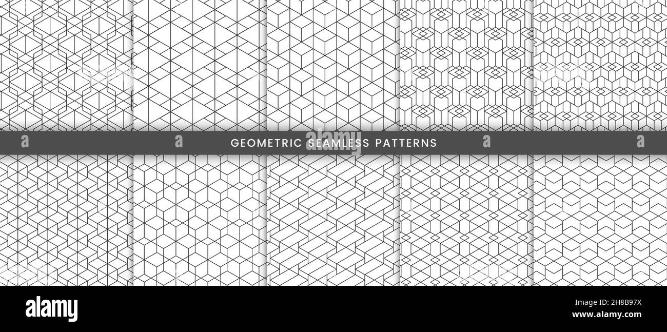 Satz von geometrischen nahtlosen Muster polygonalen Form. Elegant von grauen Linien auf weißem Hintergrund modern stilvoll Stock Vektor
