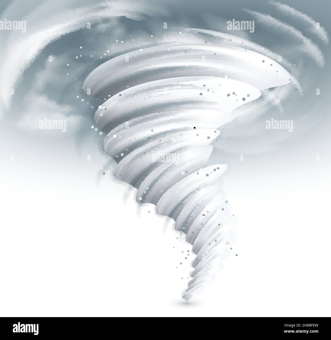 Realistischer Tornado Wirbel mit dunklen Wolken in Himmel Vektor-Illustration Stock Vektor
