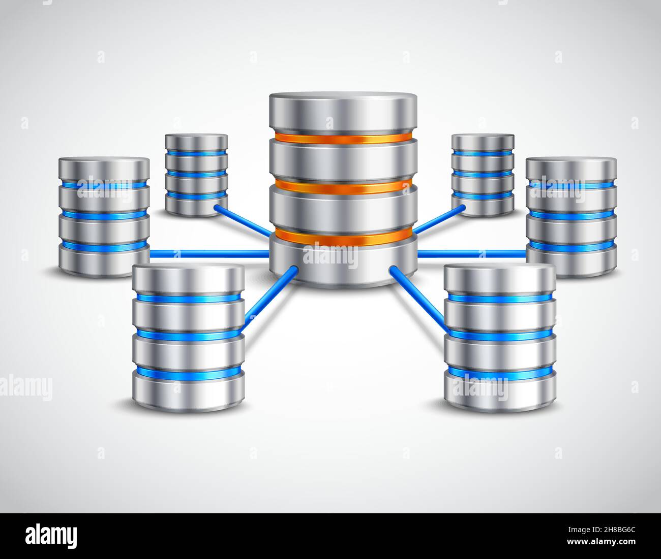 Netzwerk-Datenbank-Konzept mit Hosting-Datengeräte verbunden realistisch 3d vektorgrafik Stock Vektor