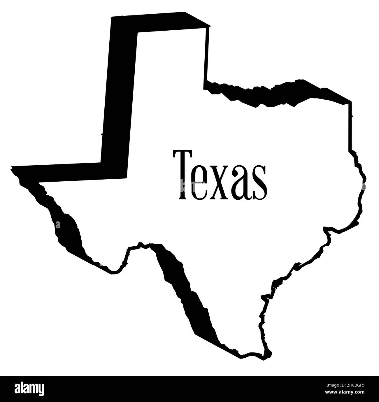 Umriss des Staates Texas im Jahr 3D isoliert auf Weiß Stockfoto