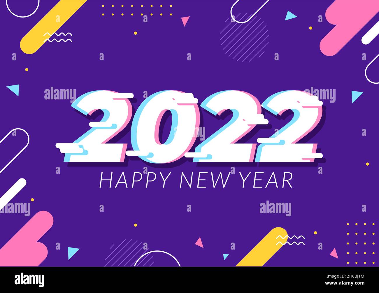 Frohes neues Jahr 2022 Vorlage flache Design Illustration mit Ribbons und Konfetti auf einem bunten Hintergrund für Poster, Broschüre oder Banner Stock Vektor