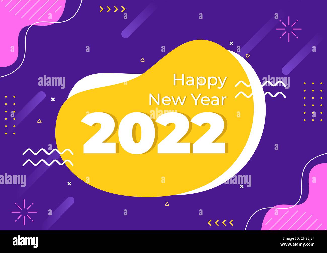 Frohes neues Jahr 2022 Vorlage flache Design Illustration mit Ribbons und Konfetti auf einem bunten Hintergrund für Poster, Broschüre oder Banner Stock Vektor