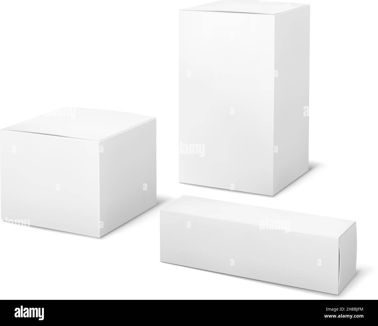Weiße Kästchen. Blankopackung medizinische und kosmetische Box 3D Produkte Papierverpackungskartons isoliert Vektor-Mockup Stock Vektor