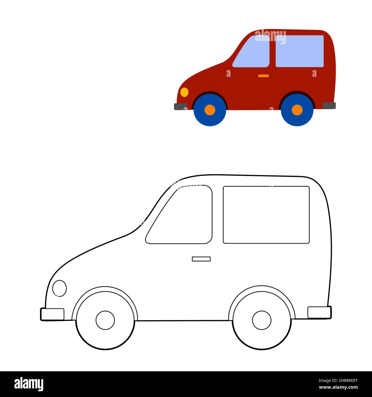 Malbuch, Farbe auf dem Modell eines Kinder-Cartoon-Auto. vektor isoliert auf einem weißen Hintergrund Stock Vektor