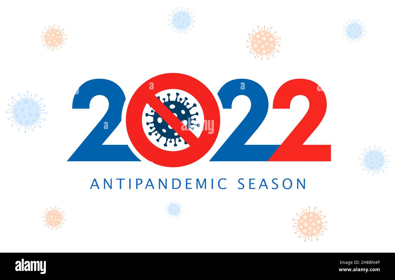 2022 Konzept der Pandemievorsorge. Medizinischer Hintergrund zum neuen Jahr mit Zahlen und antiviralem Covid-19-Zeichen. Vektorgrafik für Banner, Cover, Karte Stock Vektor