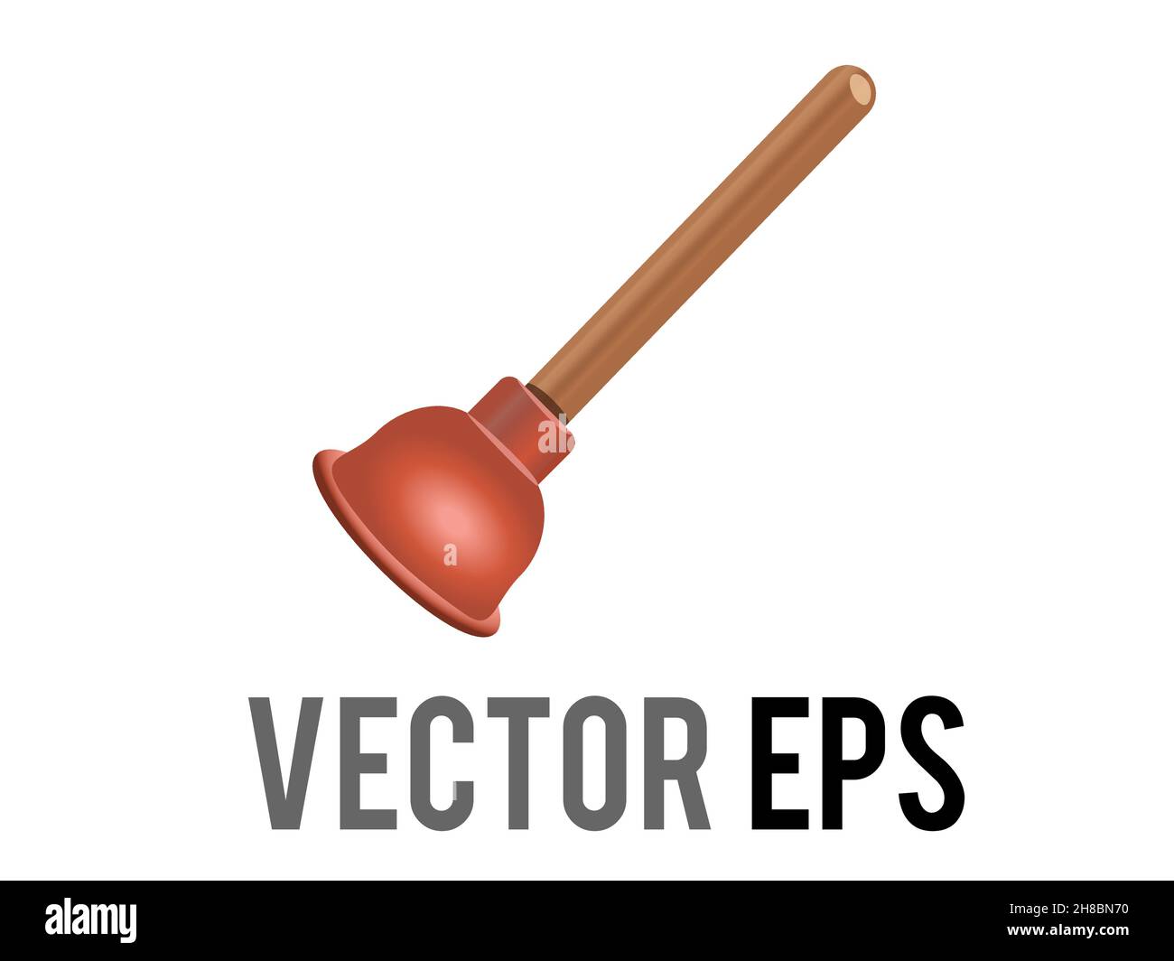 Der Vektor isoliert Gradient rote WC-Kolben-Symbol mit einem Holzgriff, roten Flansch, Tasse Stock Vektor