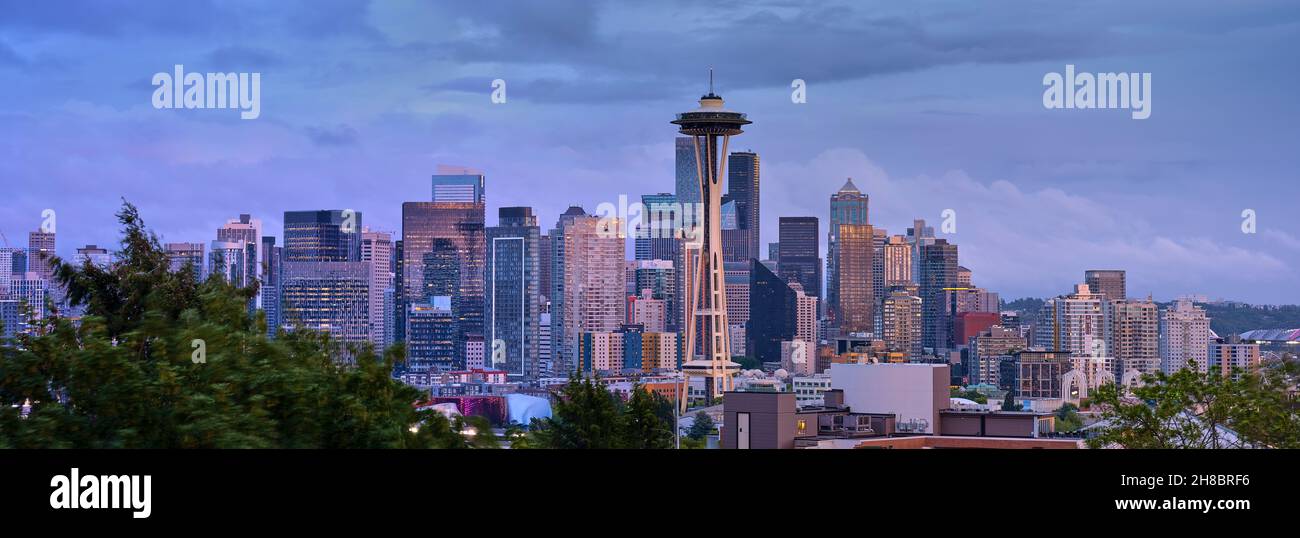 Nachtpanorama von Seattle, Washington Stockfoto