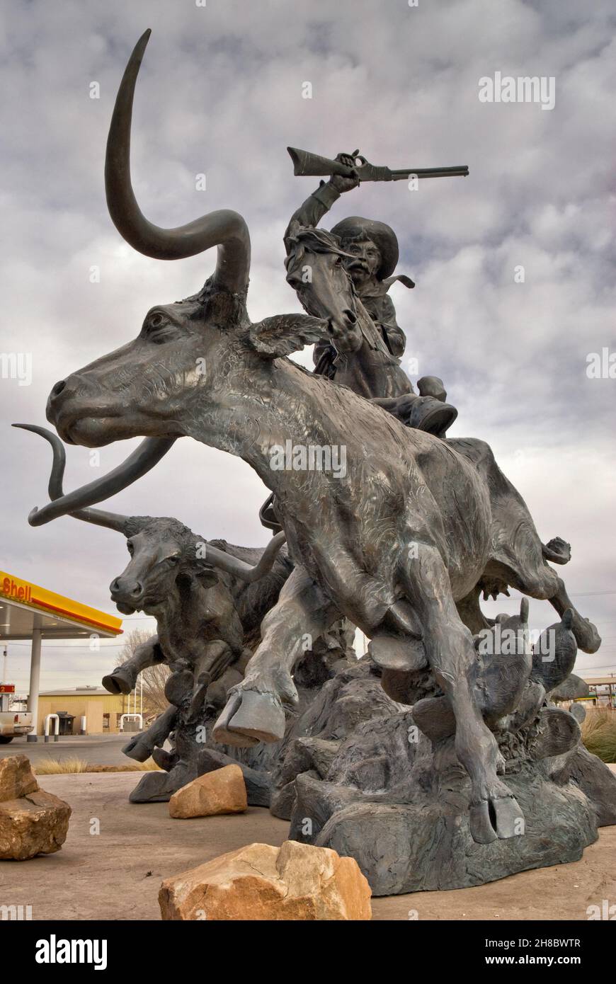 Die Trail Boss Skulptur von Vic Payne in Artesia, New Mexico, USA Stockfoto