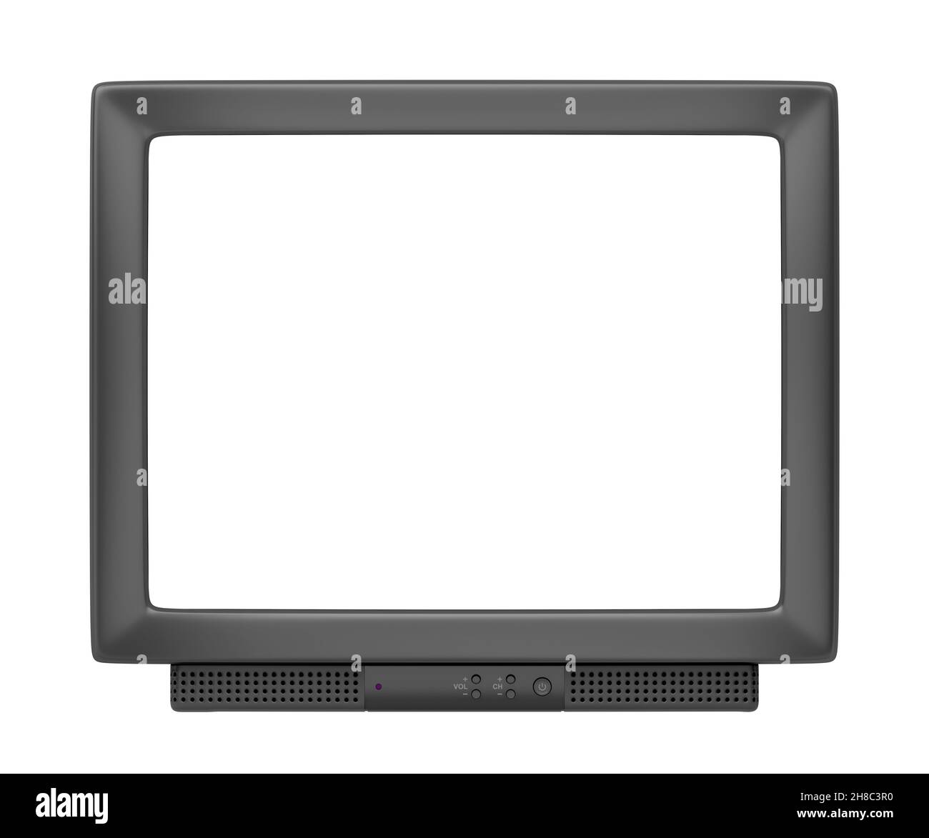 CRT-Fernseher mit leerem Bildschirm, isoliert auf weißem Hintergrund, Vorderansicht Stockfoto