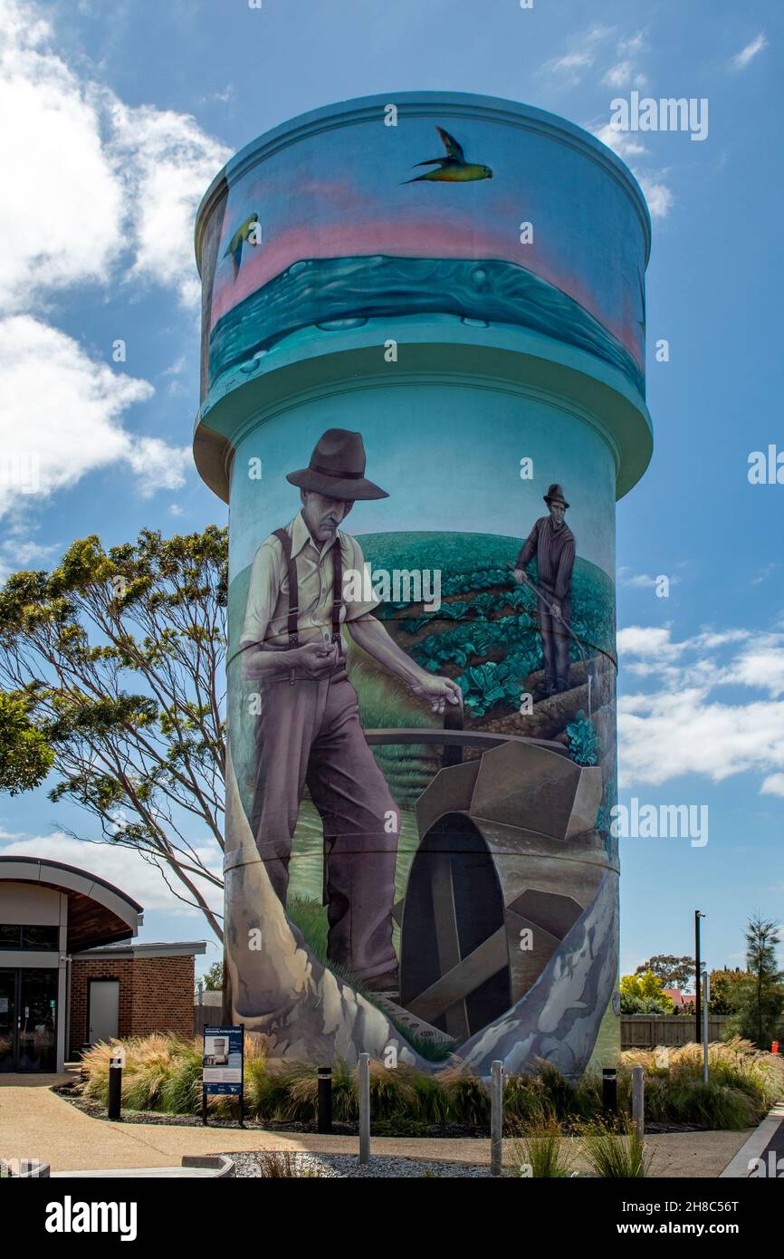 Market Gardening Water Tank Art, Werribee, Victoria, Australien Stockfoto