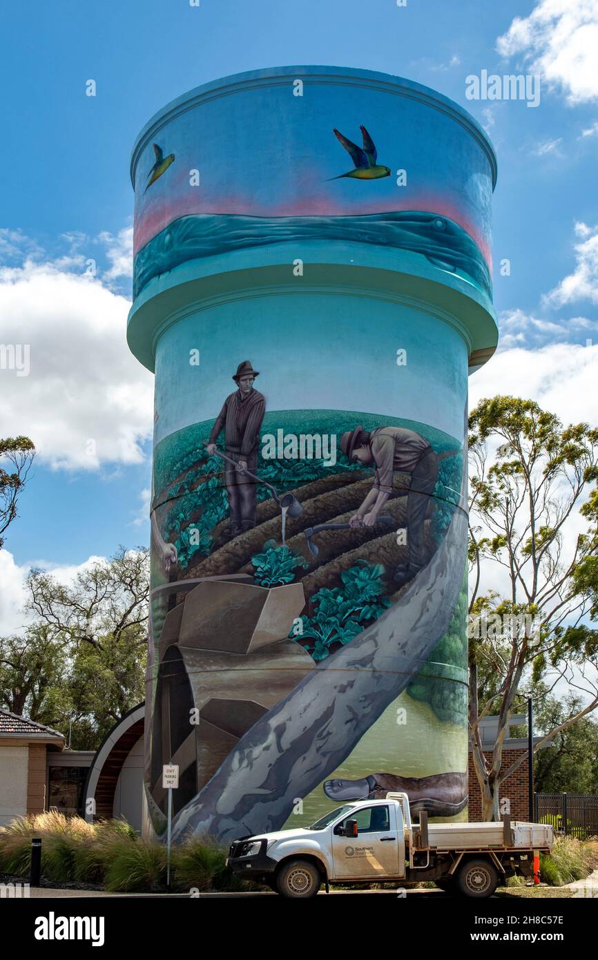 Market Gardening Water Tank Art, Werribee, Victoria, Australien Stockfoto